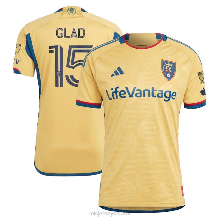 ג'רזי D66L968 MLS Jerseys גברים Real Salt Lake Justen Glad Adidas Gold 2023 the Beehive State Kit חולצה שחקן אותנטי